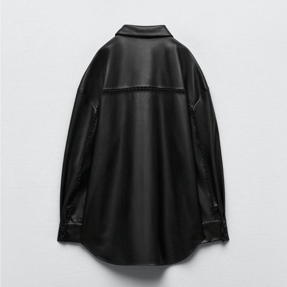 Women Zara Faux Leather Overshirt With Lace Inserts Size XS - Picture 7 of 16